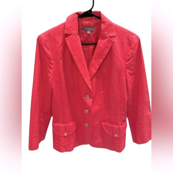 Ann Taylor Womens Coral Basketweave Notch Collarless One Button Blazer Size 10 - Picture 1 of 3